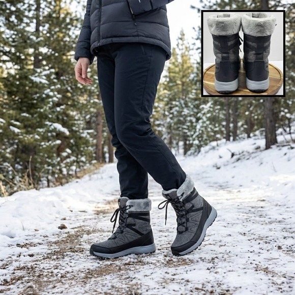 Salomon Heika CS WP Boots Women's 9.5 Gray Herringbone Waterproof Thinsulate Fur - Picture 1 of 13